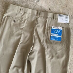 HAGGAR Cool 18 Pro Expandable Flex Waistband Flat Front Dress Pants Mens 42x32